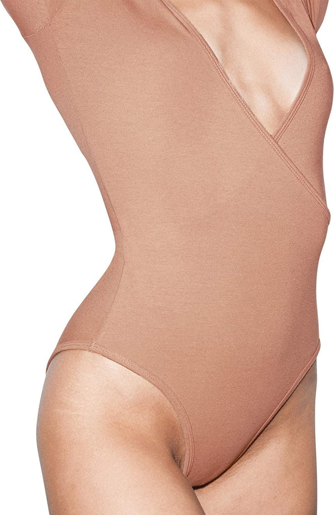 American Apparel Women's Cotton Spandex Long Sleeve Cross V Bodysuit