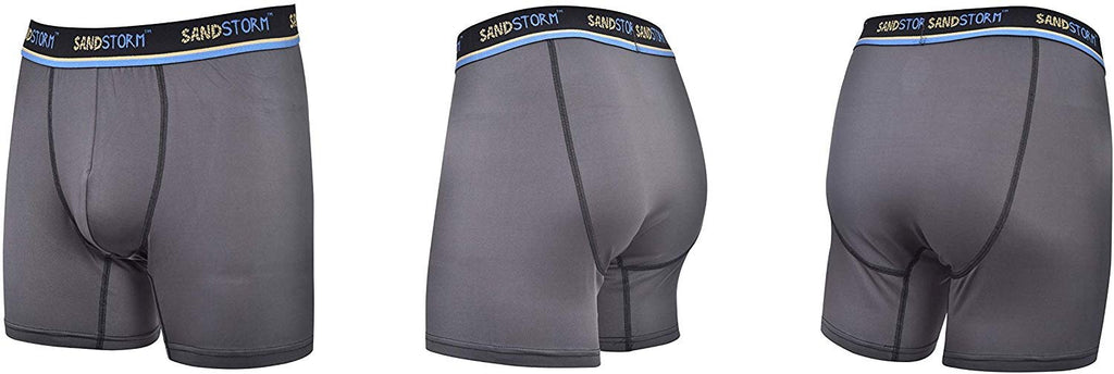 Black/Silver Heather/Polaris Sand Storm Mens Performance Boxer Briefs - 6-Pack No-Fly Tagless Breathable Underwear S-5XL Regular or Plus Size