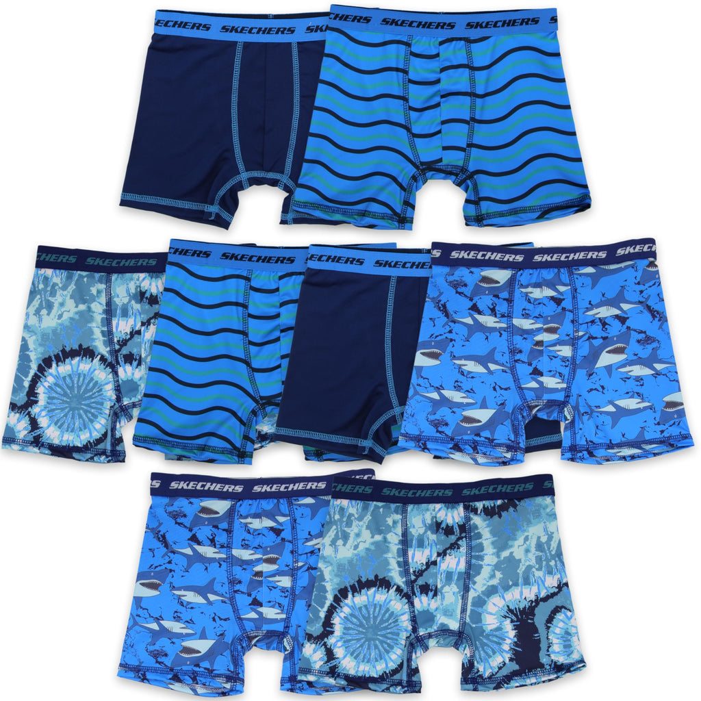 Skechers Boys' Exclusive 8pk Athletic Boxer Briefs with Unique Prints in Sizes 2/3t, 4, 6, 8 and 10