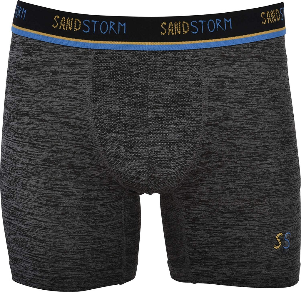 Black/Silver Heather/Polaris Sand Storm Mens Performance Boxer Briefs - 6-Pack No-Fly Tagless Breathable Underwear S-5XL Regular or Plus Size