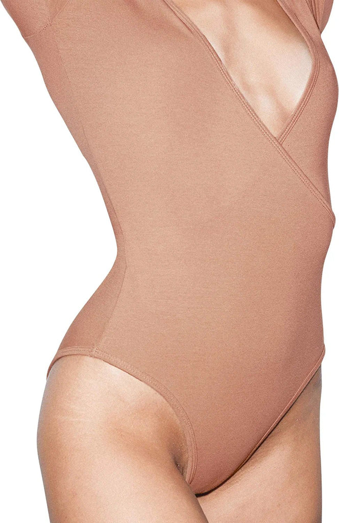 American Apparel Women's Cotton Spandex Long Sleeve Cross V Bodysuit