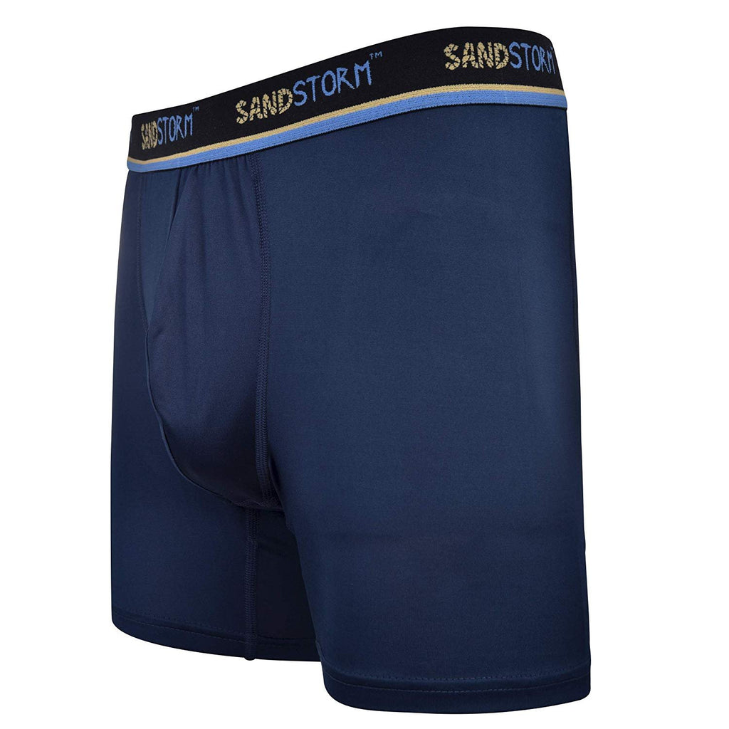 Black/Silver Heather/Polaris Sand Storm Mens Performance Boxer Briefs - 6-Pack No-Fly Tagless Breathable Underwear S-5XL Regular or Plus Size