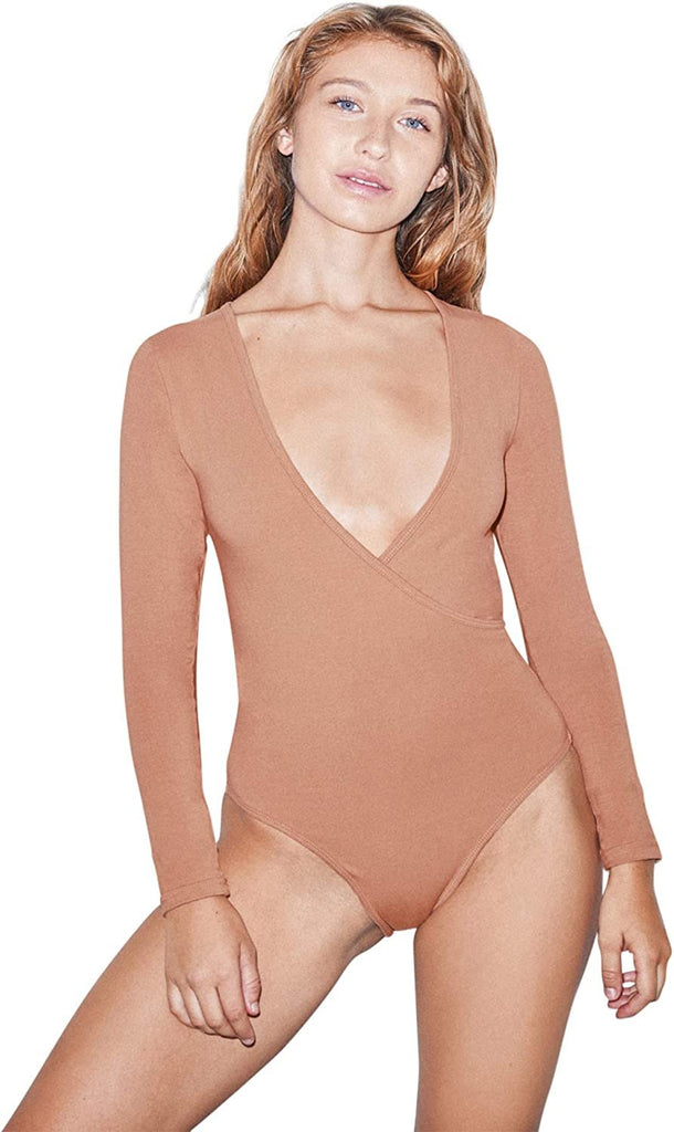 American Apparel Women's Cotton Spandex Long Sleeve Cross V Bodysuit