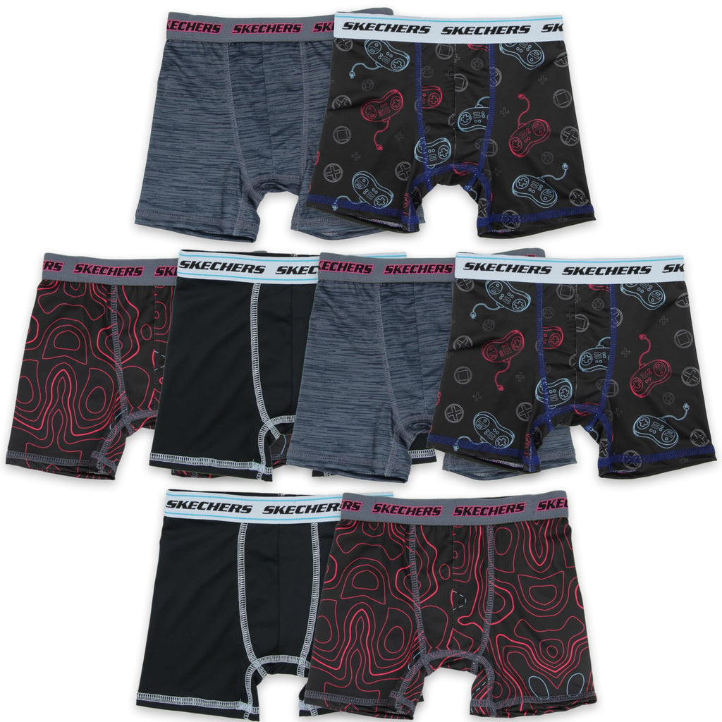 Skechers Boys' Exclusive 8pk Athletic Boxer Briefs with Unique Prints in Sizes 2/3t, 4, 6, 8 and 10