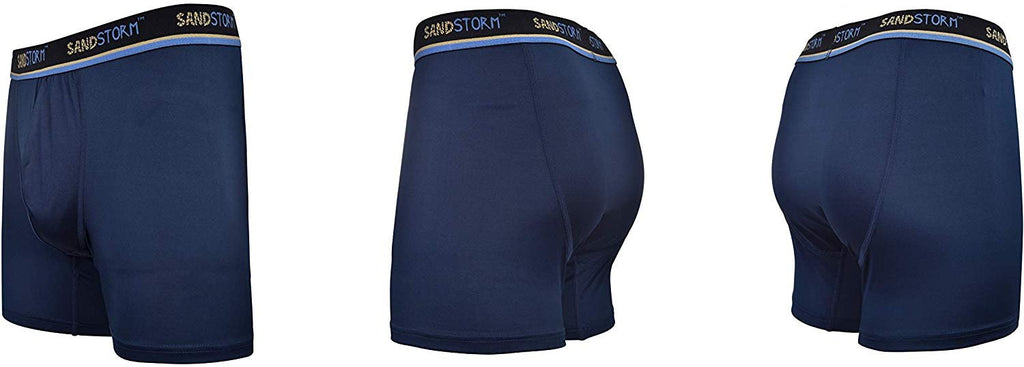 Black/Silver Heather/Polaris Sand Storm Mens Performance Boxer Briefs - 6-Pack No-Fly Tagless Breathable Underwear S-5XL Regular or Plus Size