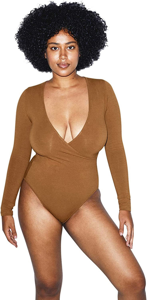 American Apparel Women's Cotton Spandex Long Sleeve Cross V Bodysuit