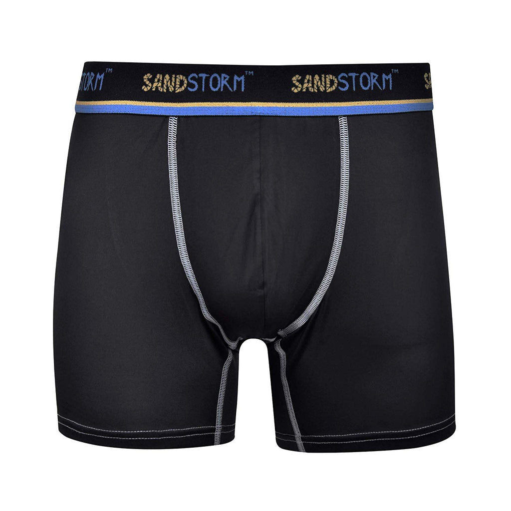 Black/Silver Heather/Polaris Sand Storm Mens Performance Boxer Briefs - 6-Pack No-Fly Tagless Breathable Underwear S-5XL Regular or Plus Size