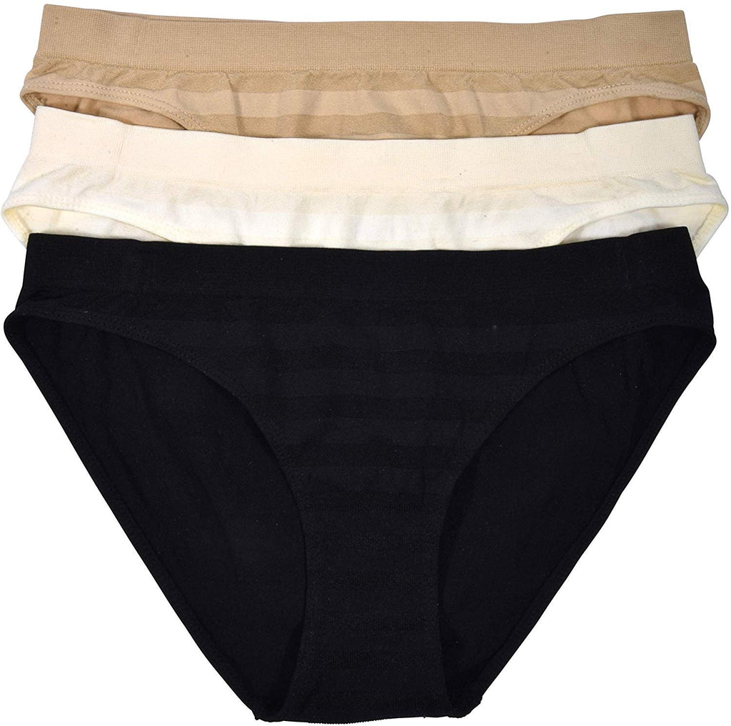 Elle Women's Seamless Bikinis Panties - 12-Pack Premium Quality Shadow Stripe Nylon/Spandex