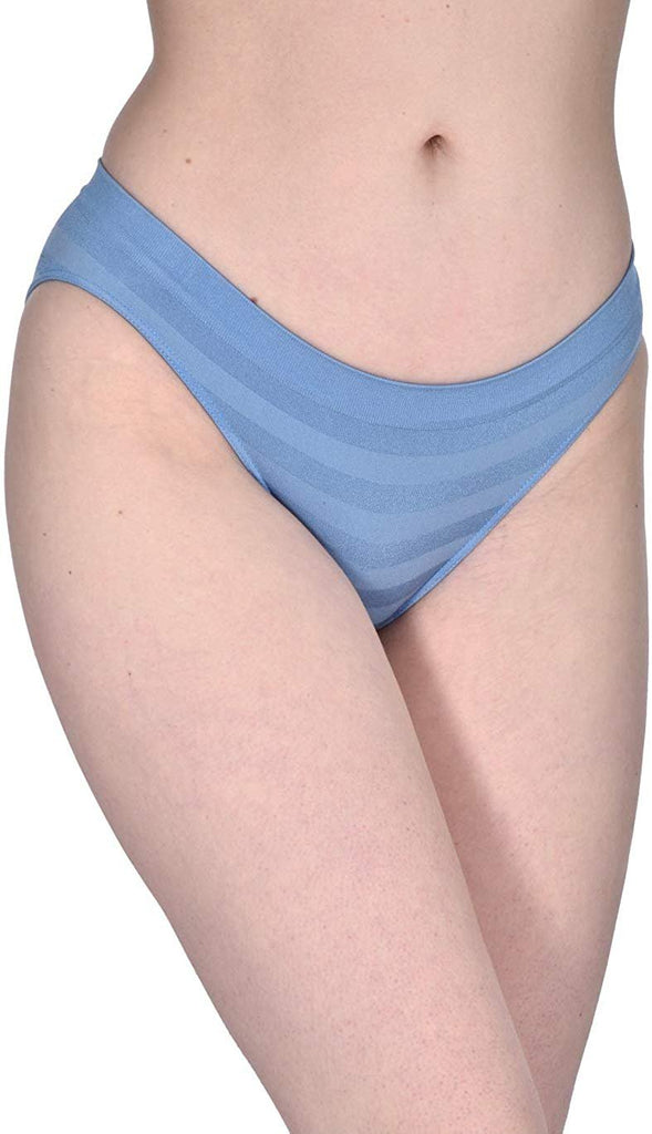 Elle Women's Seamless Bikinis Panties - 12-Pack Premium Quality Shadow Stripe Nylon/Spandex