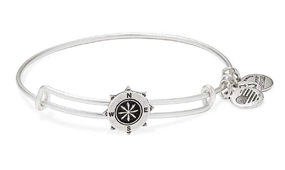 Alex and Ani Compass Slider Charm Bangle Rafaelian Silver Finish Bracelet, A15EB10RS