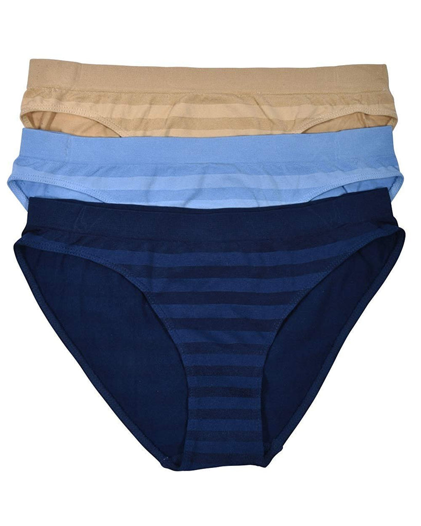 Elle Women's Seamless Bikinis Panties - 12-Pack Premium Quality Shadow Stripe Nylon/Spandex