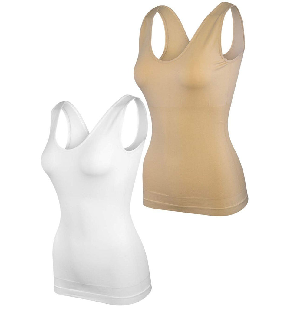 Elle Women's Body Shaping Camisoles 4-Pack Scoop Tank Tops Shapewear Tummy Control Seamless Plus