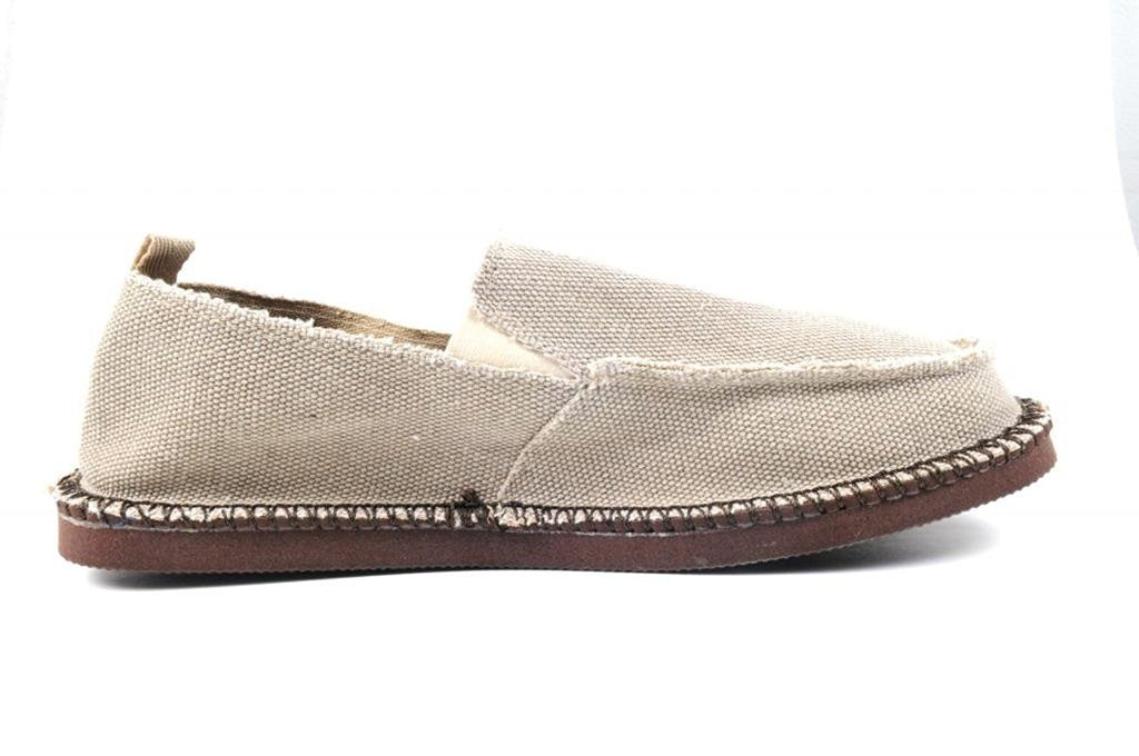Zig Zag Mens Beige Frayed Canvas Slip On Shoes