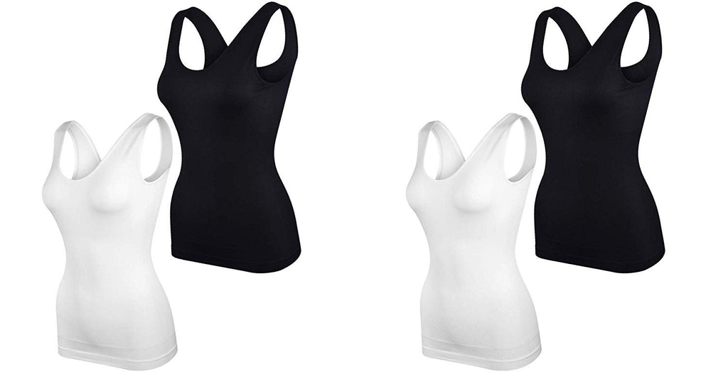 Elle Women's Body Shaping Camisoles 4-Pack Scoop Tank Tops Shapewear Tummy Control Seamless Plus