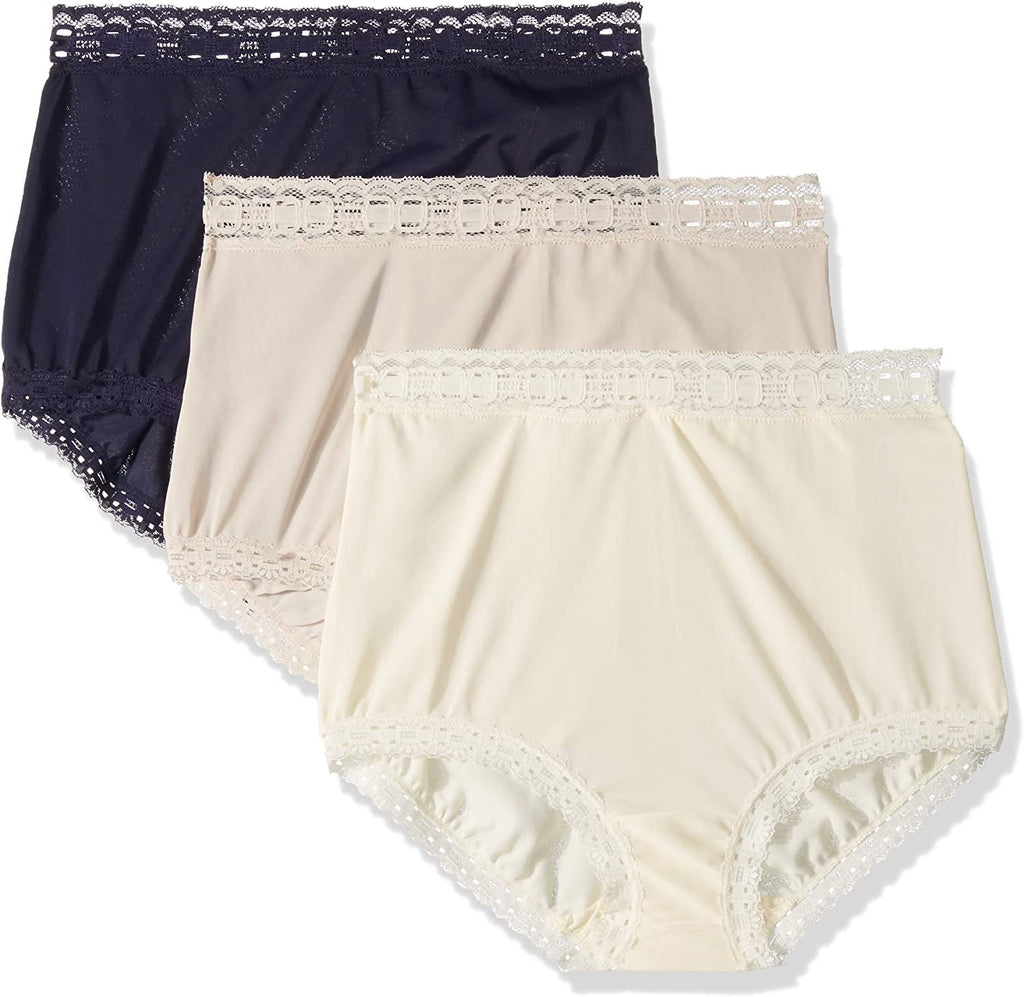Olga Women's Secret Hugs 3 Pack Brief Panty, Evening Blue/Butterscotch/Antique Ivory, L