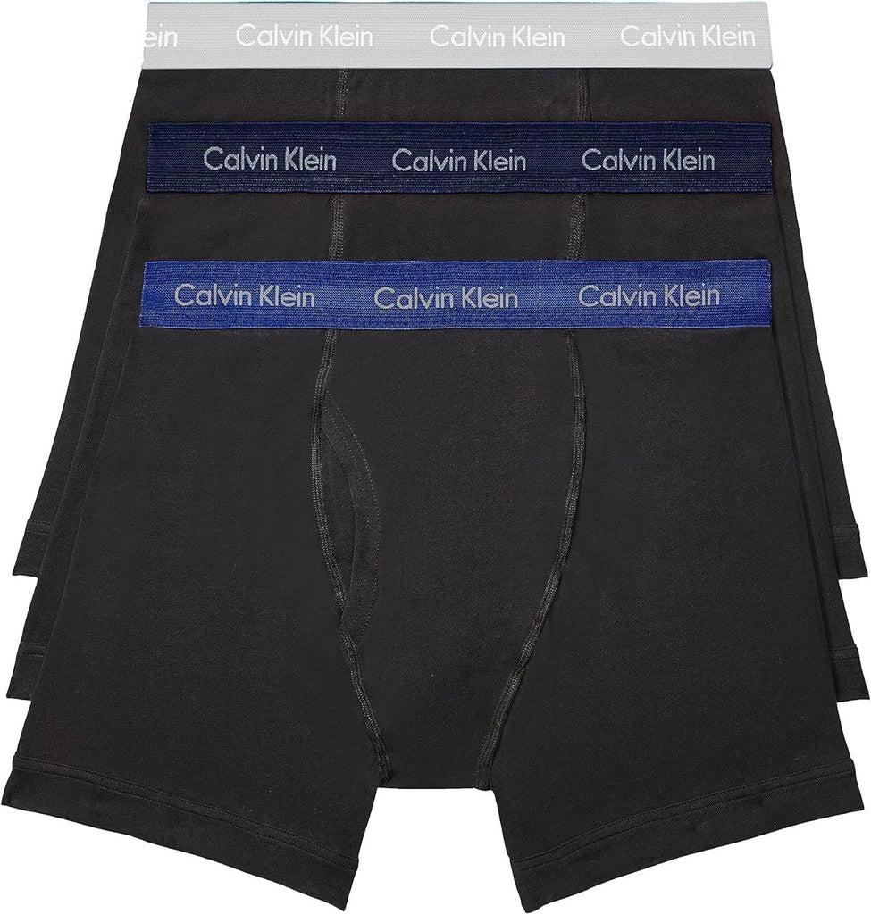 Calvin Klein Men's Cotton Stretch 3-Pack Boxer Brief, Black W/Phantom/Spectrum Blue/Vaporour Gray WBS, Medium