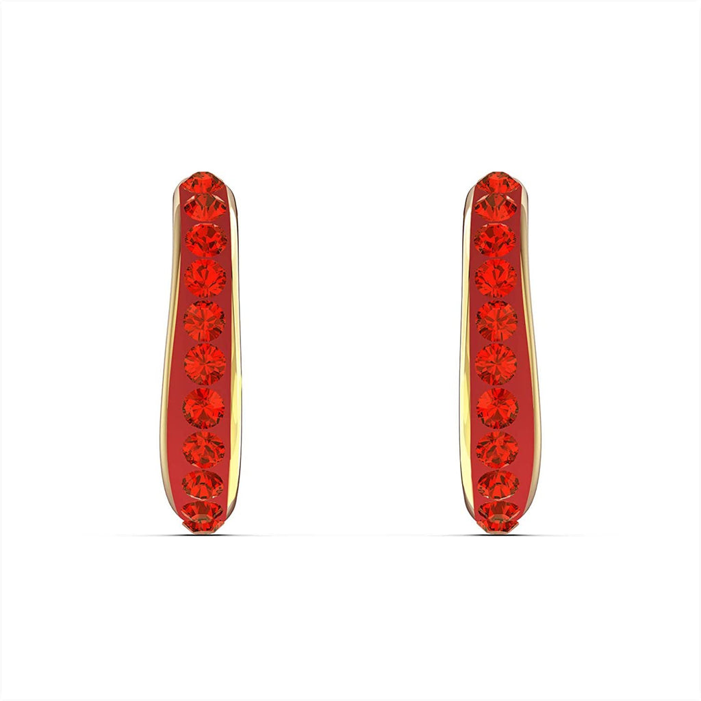 Swarovski The Elements Pierced Mini Hoop Red Crystal Earrings Gold Plated