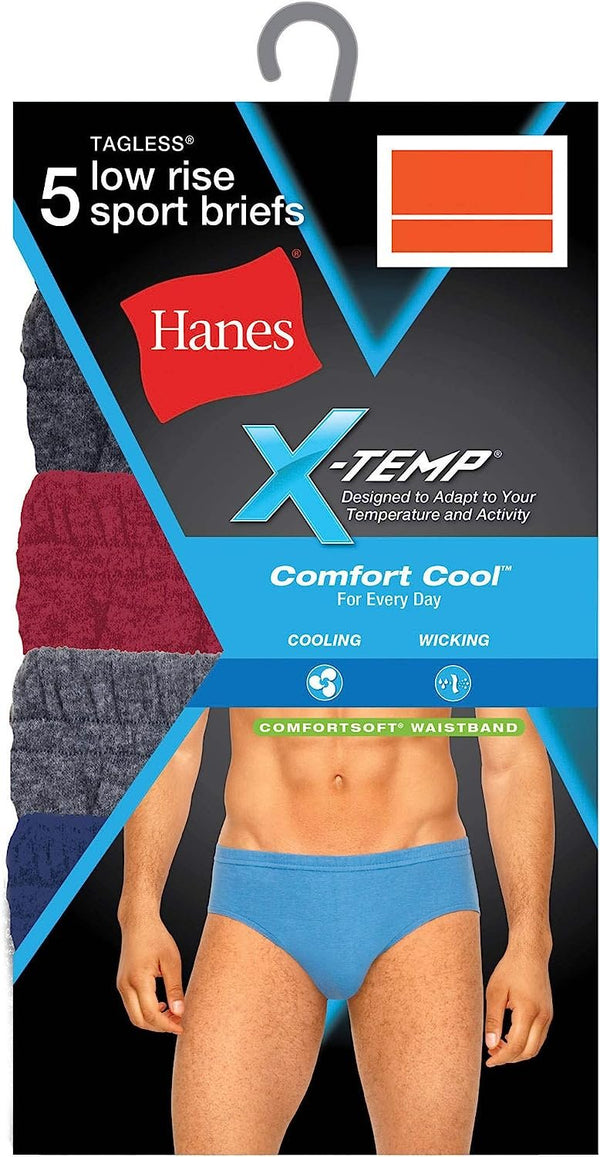 Hanes Men's X-Temp Low Rise Sport Briefs, 5 Pack, Assorted Colors