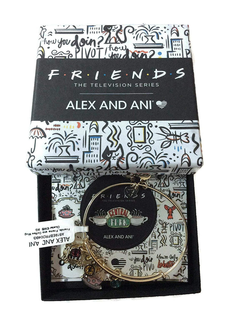 Alex and Ani Friends Frame and Coffee Mug Cluster Bangle Bracelet Shiny Gold New with Tag Box and Card