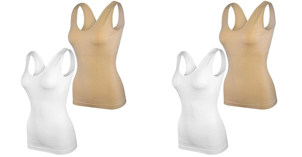 Elle Women's Body Shaping Camisoles 4-Pack Scoop Tank Tops Shapewear Tummy Control Seamless Plus