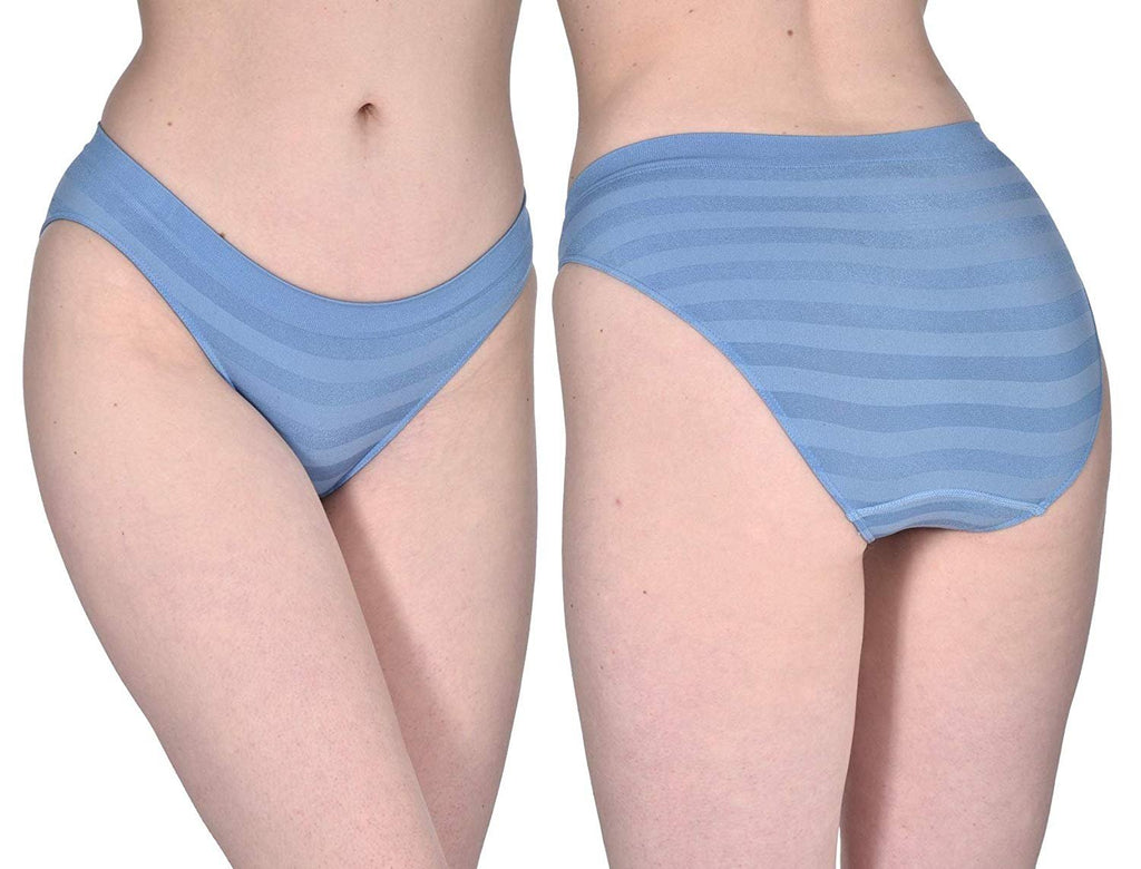 Elle Women's Seamless Bikinis Panties - 12-Pack Premium Quality Shadow Stripe Nylon/Spandex