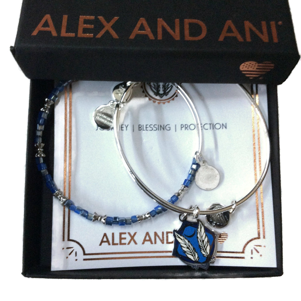 Alex and Ani Godspeed Set of 2 Bangle Bracelet Shiny Silver New W/Tag Box Card