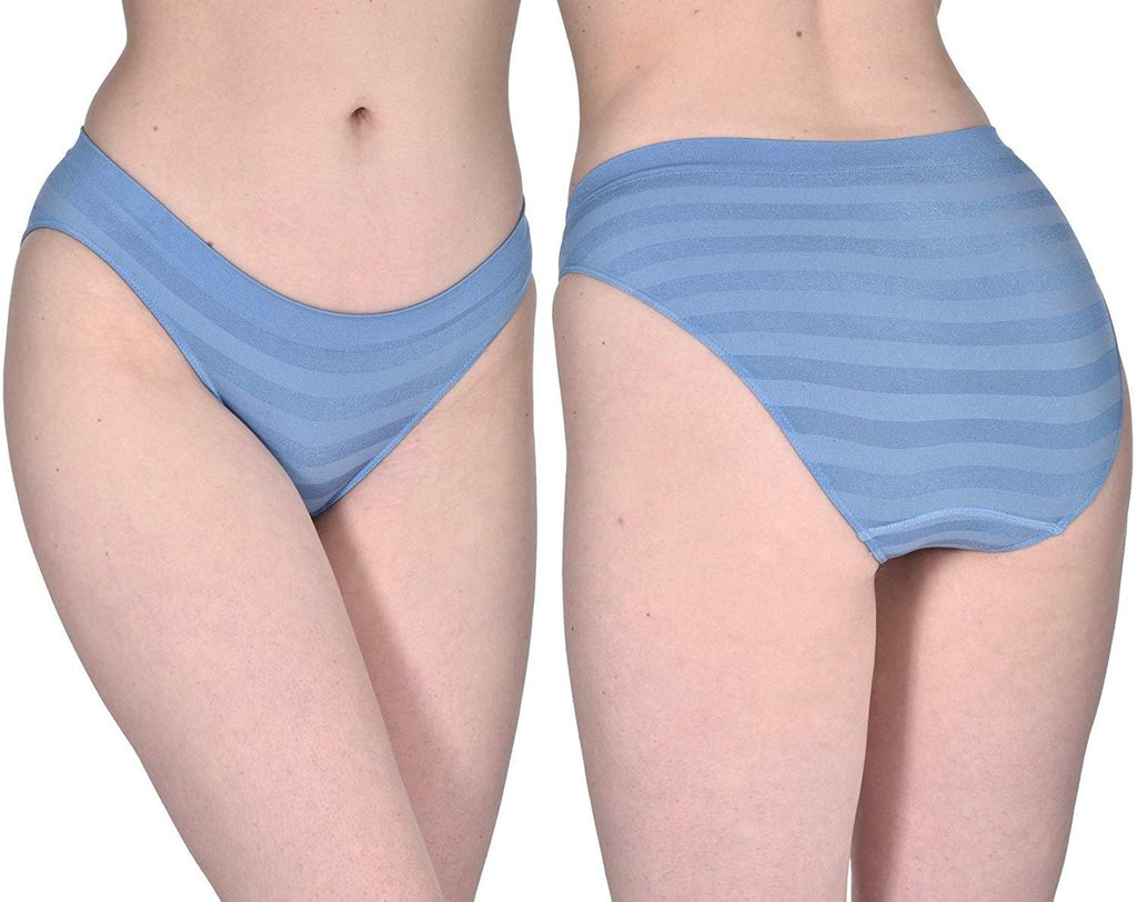 Elle Women's Seamless Bikinis Panties - 12-Pack Premium Quality Shadow Stripe Nylon/Spandex