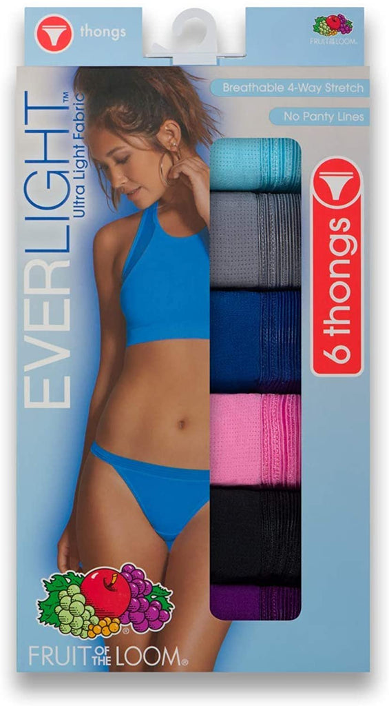 12 Pack of Fruit of the Loom Women's Everlight Thong Panties