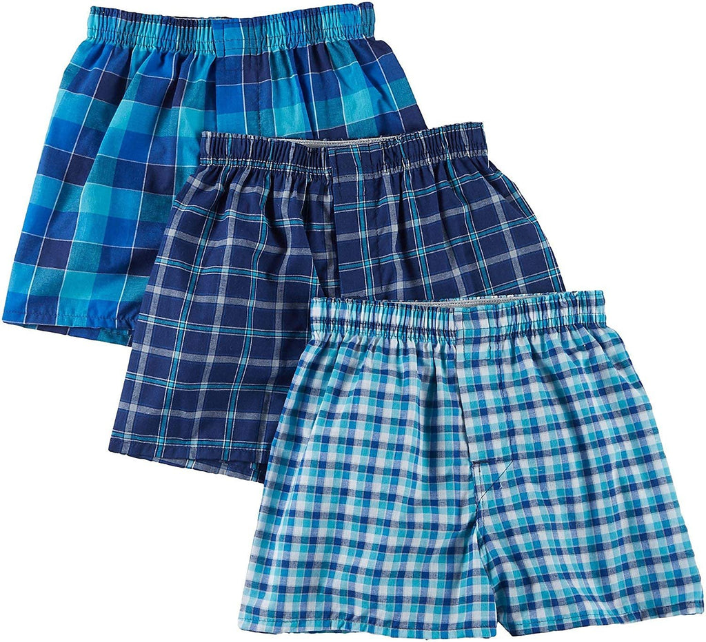 Hanes Kids Boy's Platinum Boxer (Big Kids) Blue Plaid MD (Waist 23-26")