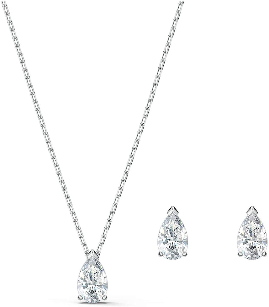 Swarovski Attract Rhodium Plated Pear Necklace and Earrings Jewelry Set