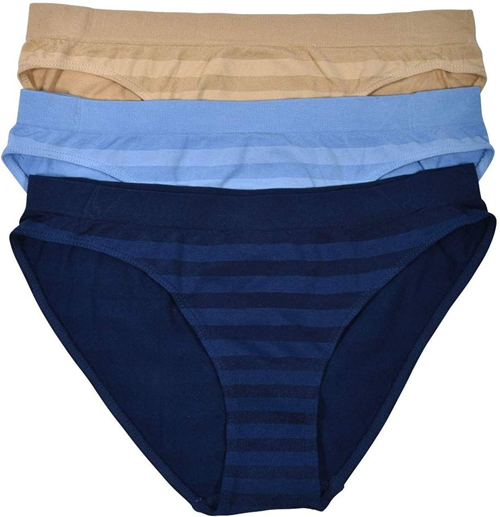 Elle Women's Seamless Bikinis Panties - 12-Pack Premium Quality Shadow Stripe Nylon/Spandex