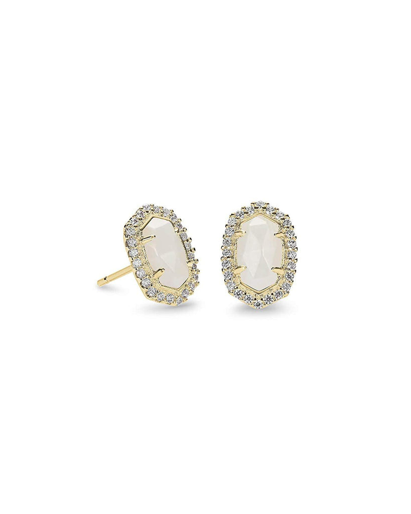 Kendra Scott Cade Gold Stud Earrings in White Pearl