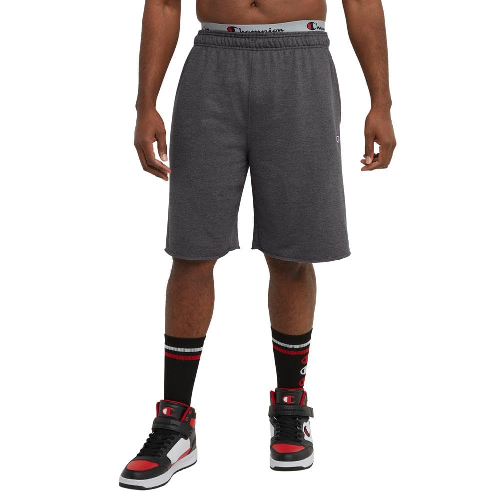 Champion Men's, Powerblend, Fleece Midweight, Athletic Shorts with Pockets (Reg. or Big, Navy C Patch Logo, Large Tall