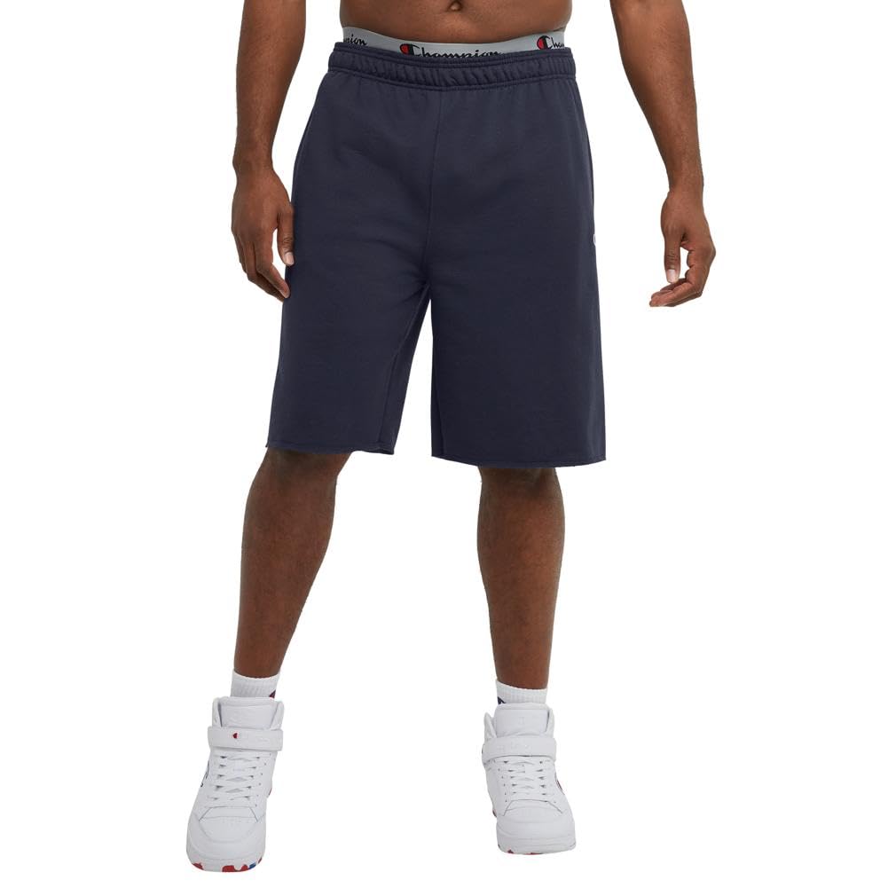 Champion Men's, Powerblend, Fleece Midweight, Athletic Shorts with Pockets (Reg. or Big, Navy C Patch Logo, Large Tall
