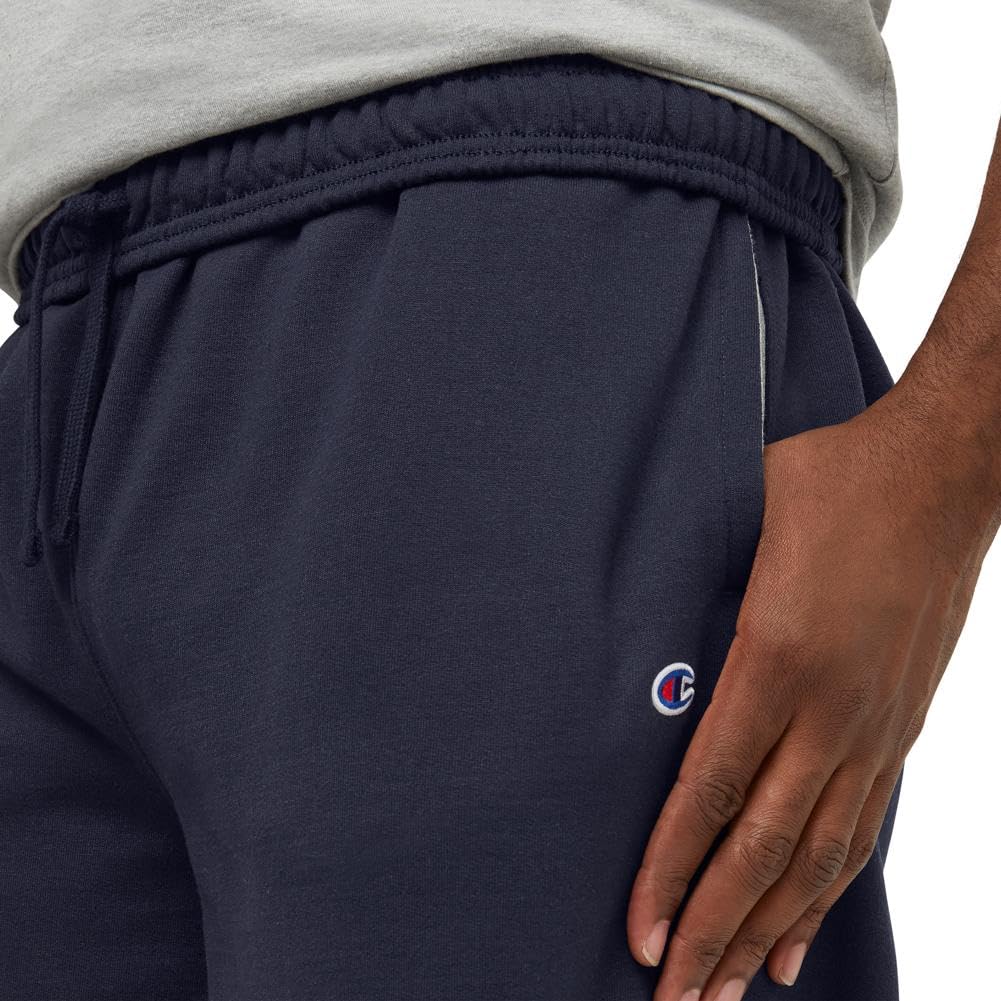 Champion Men's, Powerblend, Fleece Midweight, Athletic Shorts with Pockets (Reg. or Big, Navy C Patch Logo, Large Tall