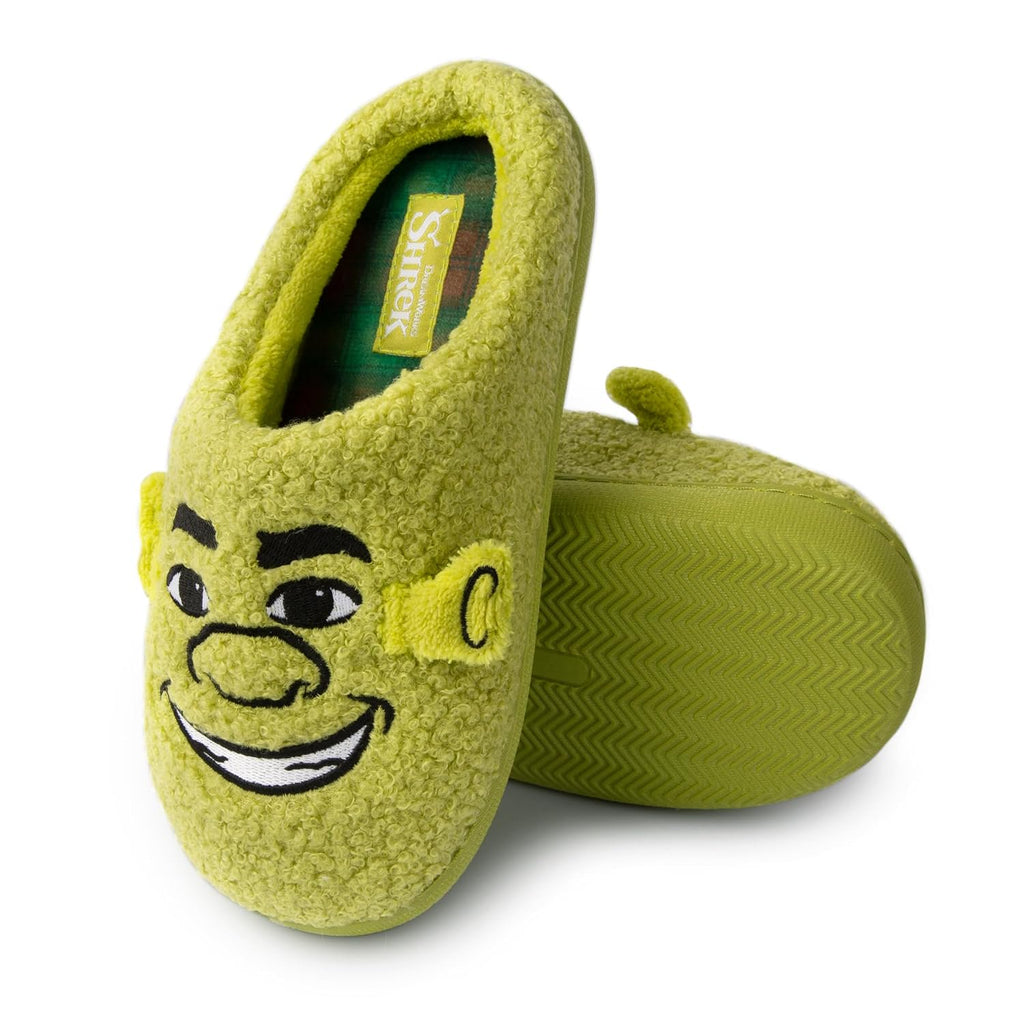 Handcraft Shrek Boys Boucle Clog Slippers with Embroidered Face and 3D Ears, Green, 4-5 Big Kid
