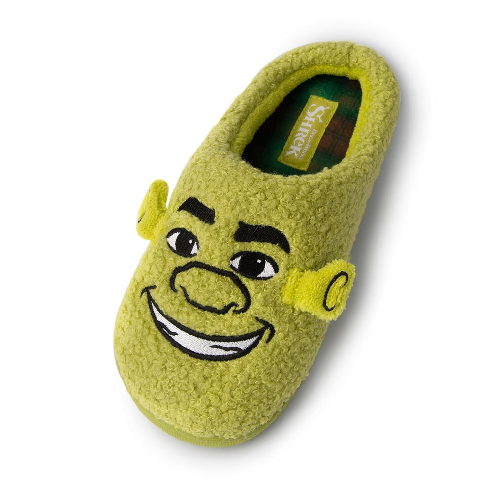 Handcraft Shrek Boys Boucle Clog Slippers with Embroidered Face and 3D Ears, Green, 4-5 Big Kid
