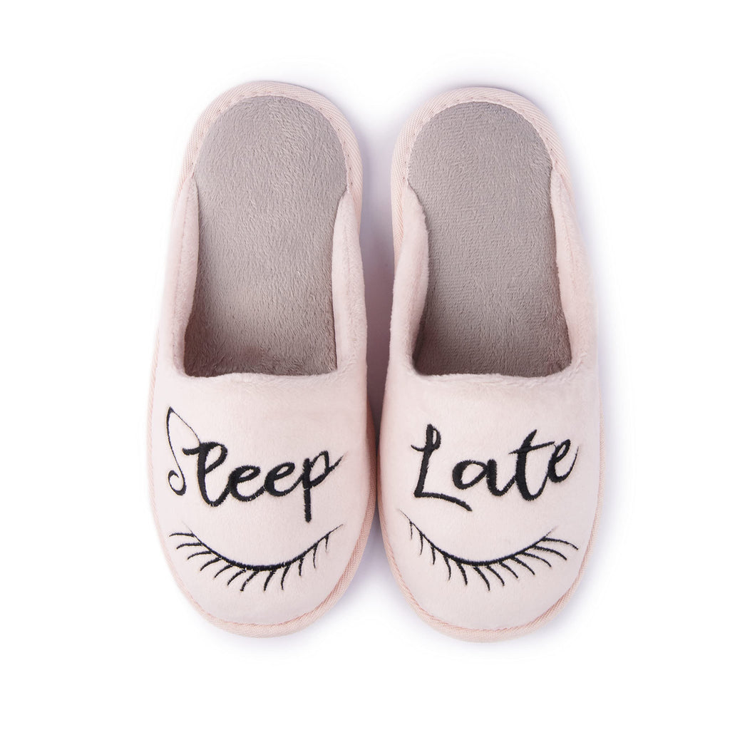 Handcraft Staycation NYC Ladies Funny Quote Scuff Slipper, Plush Non Slip House Slippers for Women, Comfy Soft Sole Bedroom Shoes