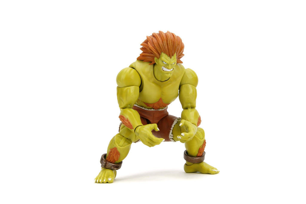 Jada Street Fighter II Blanka Deluxe Action Figure - 1:12 Scale, Highly Articulated, Interchangeable Hands & Head, Electric Thunder Accessory - 7" Tall, Video Game Collectible