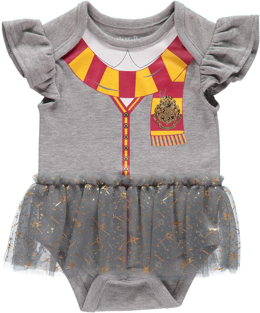 Harry Potter Baby Girl's Creeper Tutu Short Sleeve Bodysuits (Grey/Red/Orange, 6-9 Months)