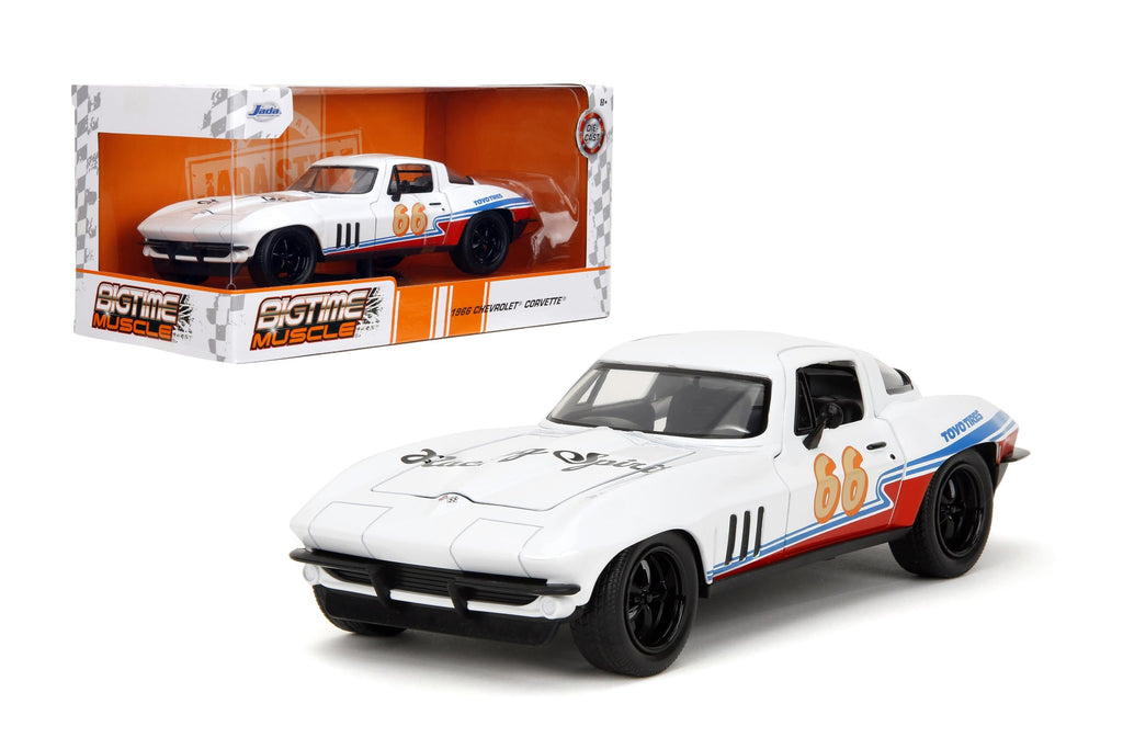 Big Time Muscle 1:24 1966 Chevy Corvette Sting Ray Die-Cast Car, Toys for Kids and Adults(White)