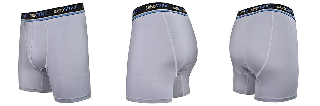 Black/Silver Heather/Polaris Sand Storm Mens Performance Boxer Briefs - 6-Pack No-Fly Tagless Breathable Underwear S-5XL Regular or Plus Size