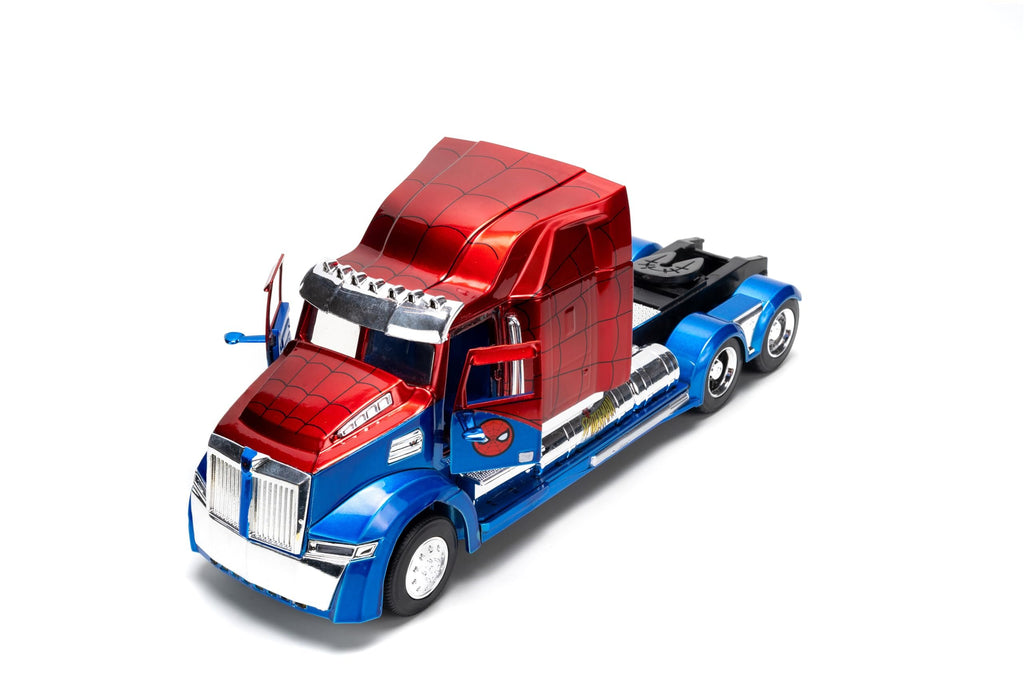 Jada Western Star 57X Truck Tractor Spider-Man Blue and Red Metallic Hollywood Rides Series 1/24 Diecast Model