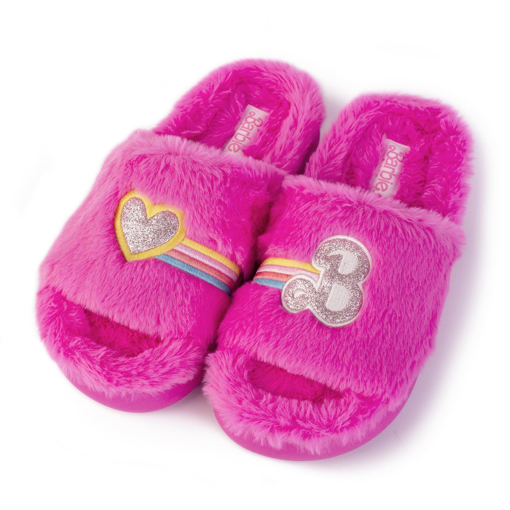 Barbie womens Barbie Cozy X-band & Open Toe Faux Fur Memory Foam Indoor Outdoor Soled Slipper Xs-xl