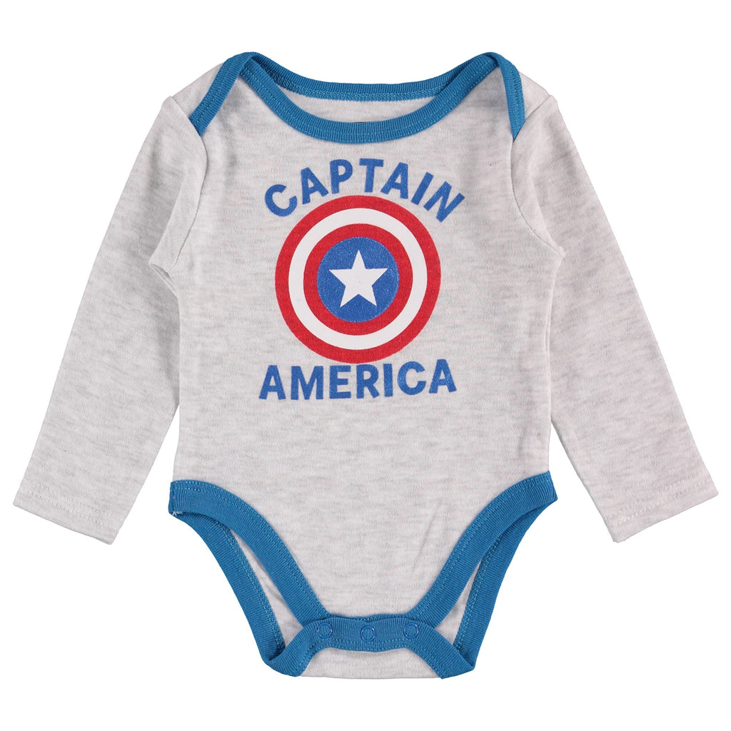 CAPTAIN AMERICA Marvel Baby Boys Clothing 3-Piece Set with Baby Bodysuit, Pants, and Hat - Newborn Boy Outfits (Grey/Blue/Red, 0-3 Months)