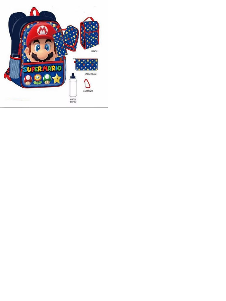 SUPER MARIO CHECKERED 5PC SET 16" BACKPACK School