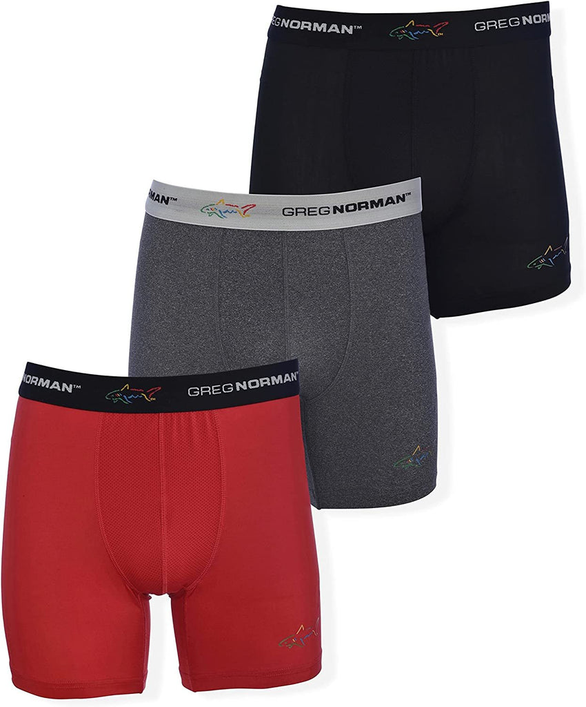 Greg Norman Mens Boxer Briefs - Performance 3-Pack Tagless Spandex Golf Legend
