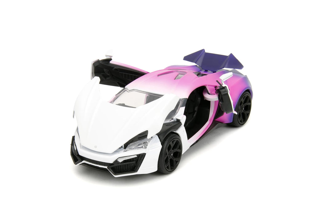 Pink Slips 1:24 W4 W Motors Lykan Hypersport Die-Cast Car w/Base, Toys for Kids and Adults(White/Purple)