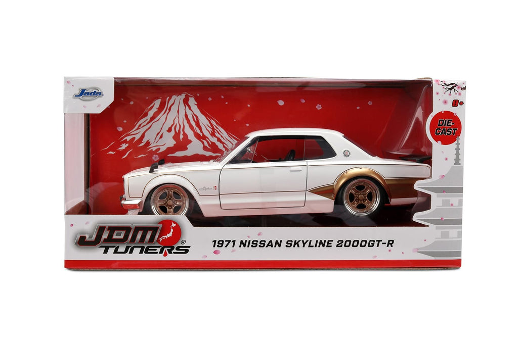 Jada 1971 Nissan Skyline GT-R, White/Gold Toys 37021-1/24 Scale Diecast Model Car