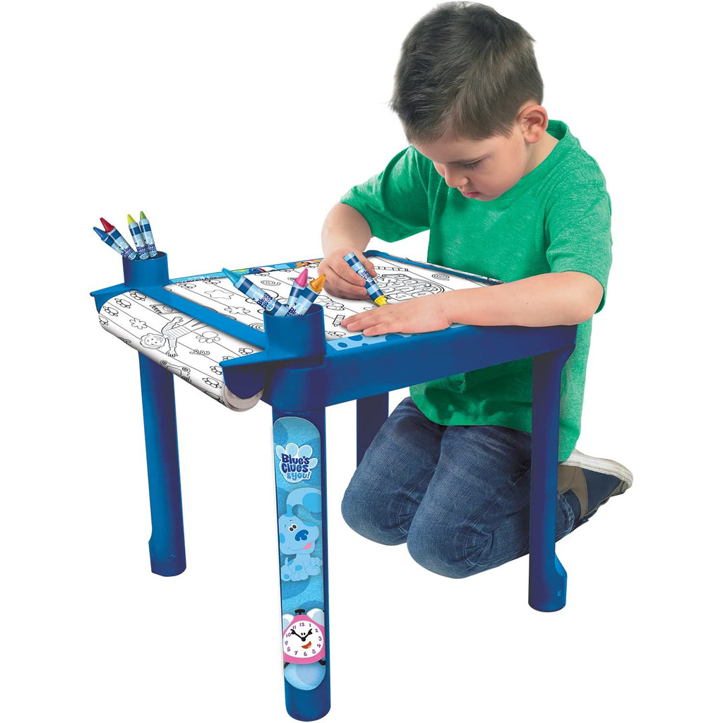 Nickelodeon Coloring Art Paper Roll with Plastic Desk Holder, Crayons & Stickers - Color & Craft Art Table - Activity Floor Desk, Ages 3-6